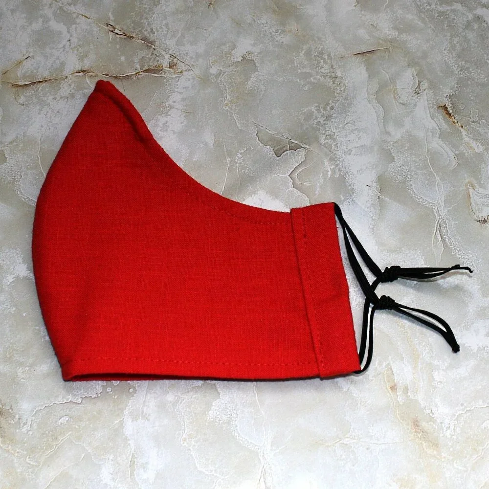 HAND CRAFTED Face Mask Red Adult Cloth Fabric Solid - Shield Style